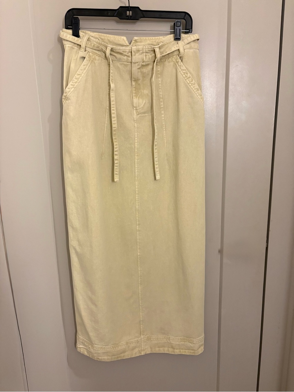 Free People Cream High-Waist Paperbag Maxi Skirt with Tie